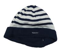Tmavomodro-bílá pruhovaná pletená čepice 