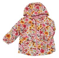 Žluto-růžová květovaná šusťáková podzimní bunda s kapucí F&F