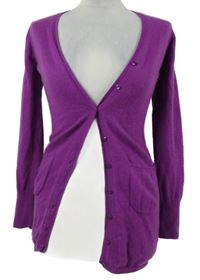 Dámský fialový propínací dlouhý kašmírový svetr 