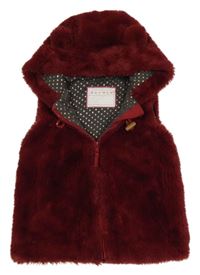 Vínová kožešinová podšitá vesta s kapucí s oušky Nutmeg