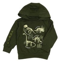 Khaki mikina s kostrami dinosaurů a kapucí zn. PRIMARK