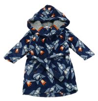 Tmavomodrý chlupatý župan s raketami a kapucí M&S