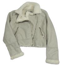 Šedá semišová zateplená crop bunda s kožešinou C&A