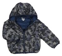 Šedo-černá army šusťáková zateplená bunda s kapucí 