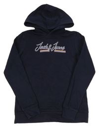 Tmavomodrá mikina s logem a kapucí JACK&JONES