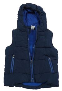Tmavomodrá šusťáková zateplená vesta s kapucí Papagino
