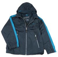 Tmavomodro-modrá šusťáková jarní funkční bunda s kapucí 