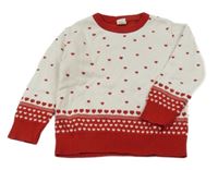 Bílo-červený svetr se srdíčky 