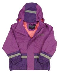 Purpurovo-fialová nepromokavá bunda s nápisem a kapucí 