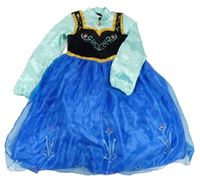 Kostým - Pomněnkovo-černo-modré sametovo/saténové šaty s kytičkami- Anna Disney