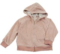 Světlerůžová sametová propínací mikina s kapucí 