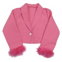 Růžové crop sako s peříčky na lemu