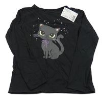 Nové - Černé triko s kočkou H&M