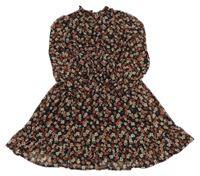 Černo-růžové květované šaty C&A