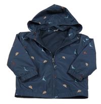 Tmavomodrá šusťáková jarní bunda s dinosaury a kapucí H&M