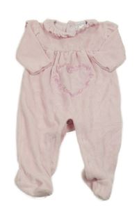 Světlerůžový sametový overal s volánkem a výšivkou Ergee