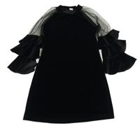 Černé sametové šaty s tylovými rukávy Shein