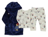 3set - Tmavomodrý chlupatý župan s Paddingtonem + pyžamo 