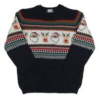 Tmavomodrý svetr s vánočním motivem Primark