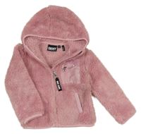 Světlerůžová chlupatá propínací mikina s kapucí DKNY