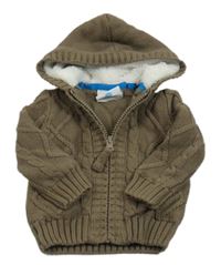 Hnědý vzorovaný propínací podšitý svetr s kapucí Topolino