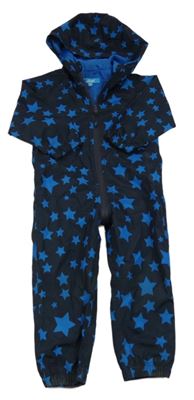 Tmavomodrá šusťáková jarní kombinéza s hvězdičkami a kapucí Rebel