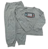 Šedé plyšové pyžamo s nápisem 