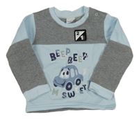 Nové - Světlemodro-šedá mikina s autem Orsolino 