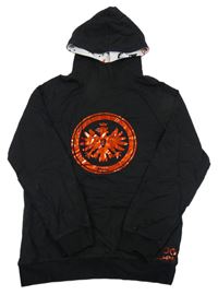 Černá mikina s potiskem a kapucí 