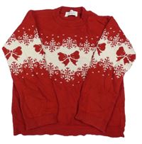 Červeno-smetanový vzorovaný svetr s mašličkami H&M