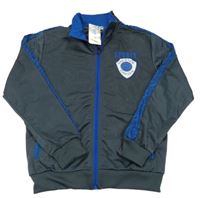 Nové - Šedo-modrá propínací sportovní mikina s nášivkou L&Fashion vel. 176