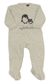 Pudrový plyšový minky overal s tučňáky Kiabi