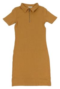 Skořicové žebrované šaty s límečkem Candy Couture 