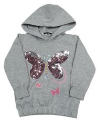 Šedá melírovaná mikina s motýly z flitrů a kapucí Miss Ebito