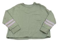 Zelenošedá oversize crop mikina s proužky M&S