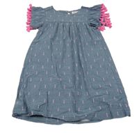 Modré vzorované šaty s růžovými třásněmi H&M