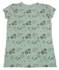 Světlemodré kytičkované tričko s králíčky 