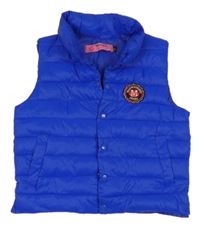 Kobaltově modrá šusťáková prošívaná zateplená vesta s výšivkou 