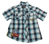 Šedo-tyrkysovo-bílá kostkovaná košile s Cars Disney