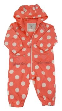 Červená šusťáková jarní puntíkatá kombinéza s kapucí Mothercare