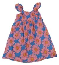 Růžovo-modré květované plátěné šaty H&M