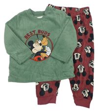 Zeleno-mahagonové fleecové pyžamo s Mickeym Primark