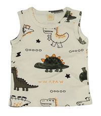 Smetanové žebrované tílko s dinosaury
