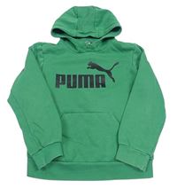Tmavozelená mikina s logem a kapsou a kapucí PUMA