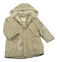 Béžová šusťáková zimní parka s kytičkami a korálky a kapucí zn. Topolino