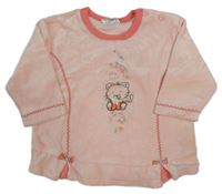 Světlerůžovo-korálová sametová mikina s kočičkou zn. BABY SANA