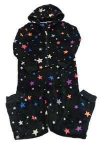Černá plyšová kombinéza s barevnými hvězdičkami a kapucí M&S