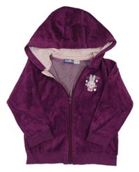 Borůvková sametová propínací mikina se zajíčkem a kapucí lupilu