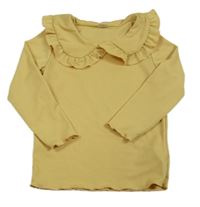 Okrové žebrované triko s límečkem SHEIN