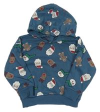 Petrolejová oversize vánoční mikina s obrázky a kapucí zn. PRIMARK